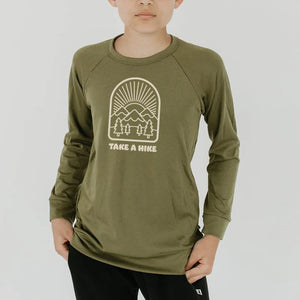 Little and Lively ‘Take a Hike’ Bamboo/Cotton Pullover in Olive Green : Sizes NB to 14 Years