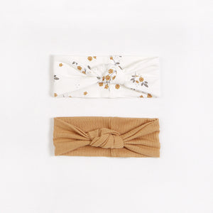 Petit Lem Baby 2 Pack Headbands In Colour Honey Modal And Floral Print Size NB to 24m