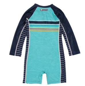 Nano Baby Boy One Piece Rashguard Swimsuit (Teal And Stripes) : Size 6/9m to 18/24m