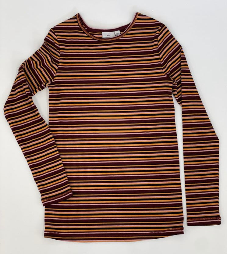 MID Girls Burgundy and Yellow Striped Long Sleeved Shirt : Sizes 7/8 to 13/14