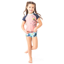 Load image into Gallery viewer, Nano Girls Floral Short Sleeved Rashguard Two piece Swimsuit : Size 3 to 14
