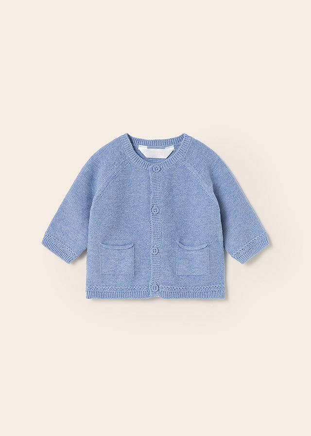 Mayoral Sustainable Cotton Knit Baby Cardigan in Grey Blue: Size 0M-18M