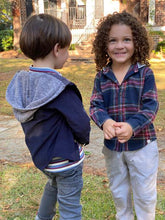 Load image into Gallery viewer, Me &amp; Henry “Erin” Hooded Woven Shirt in Navy : Size 3/4 to 16 Years
