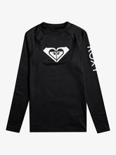 Load image into Gallery viewer, Roxy Girl&#39;s Whole Hearted Long Sleeve UPF 50  Rashguard in Black : Sizes 8 to 16
