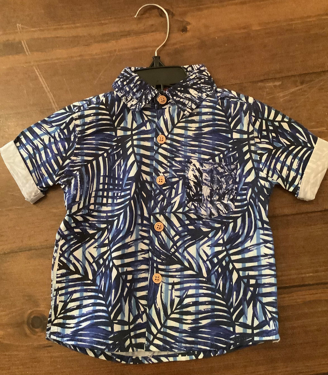 MID Boy’s Short Sleeved Blue Palm Leaves Hawaiian Style Shirt: Sizes 2/3 to 6/7