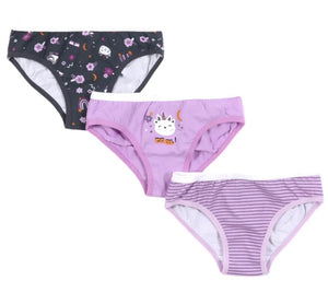 Nano Girls 3 Pack Underwear (Purple/Cat Theme) : Size 2/3 to 10/12