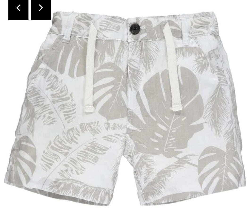 Me & Henry Boy’s White With Grey Palm Multi Print Shorts: Size 2 to 16 Years