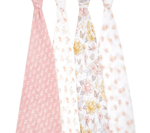 Aden + Anais Silky Soft Muslin Cotton Swaddle Blanket in Soft Cherry Blossom Print
