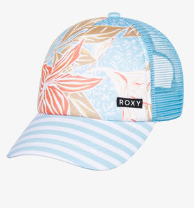 Roxy Blue Floral Trucker Hat in “Beautiful Morning” Print : Youth/Adult One Size