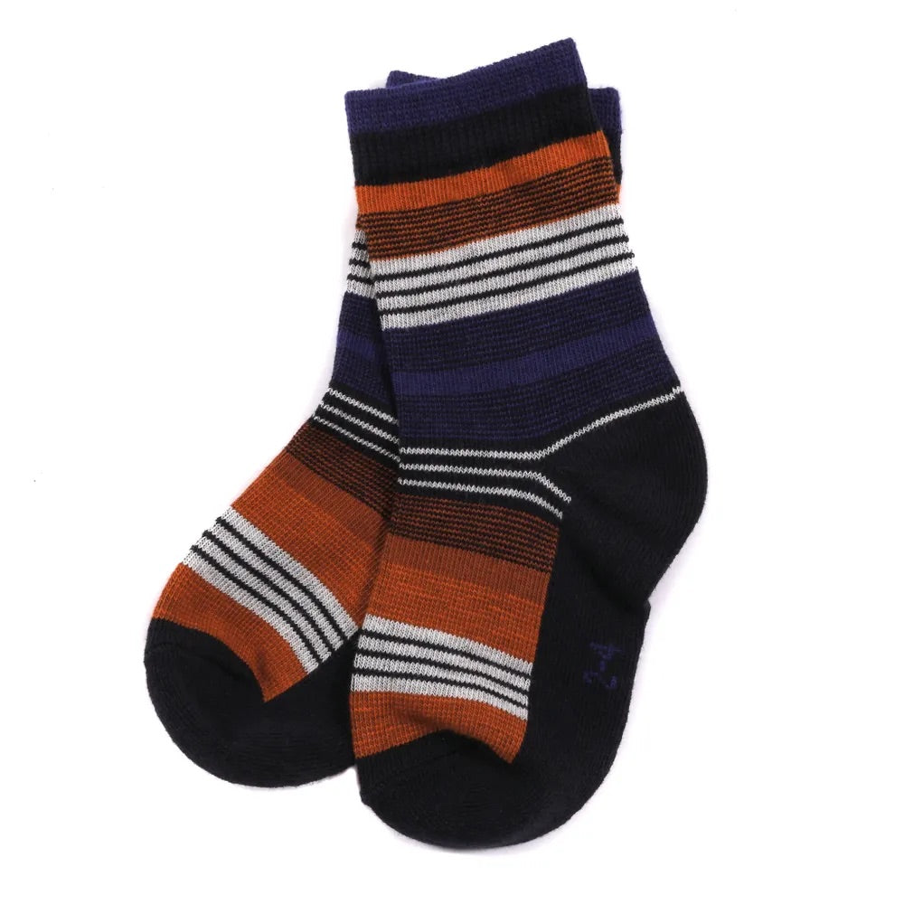 Nano Boys Navy and Orange Striped Socks: Sizes 2/4 to 8/12