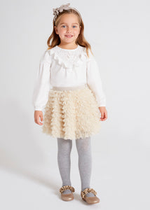 Mayoral Girls Ruffled Tulle Skirt In Colour Champagne Size 3-8y