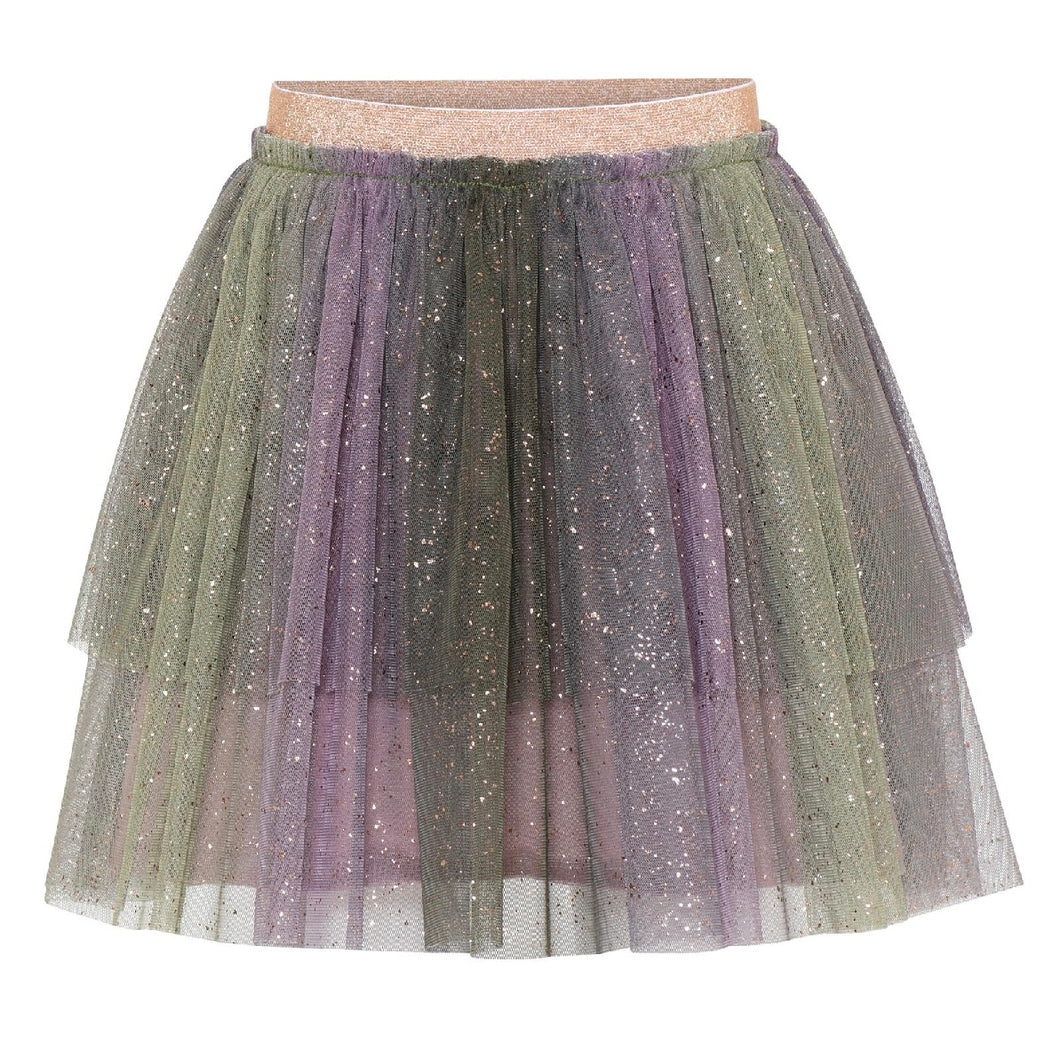 Minymo Sparkly Tulle Skirt in Olive/Mulberry : Size 24M to 8 Years