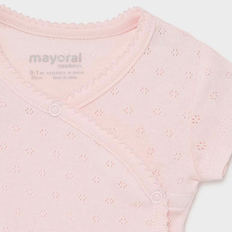Mayoral Pointelle Short Sleeved Onesie in Light Pink : Sizes NB to 18m