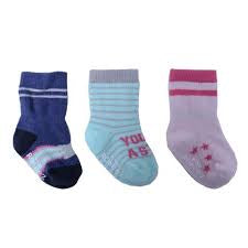 Robeez Baby Kick Proof Stay On Socks for Girls Packs of 3: Pink star, Navy Blue Stripe and Mint Green Stripe